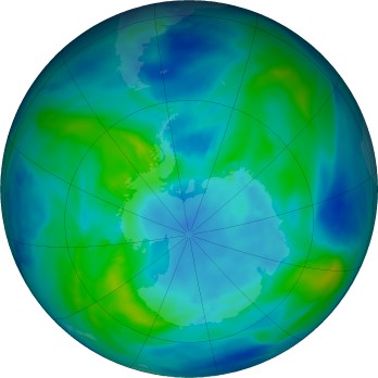 Antarctic ozone map for 2024-04-16